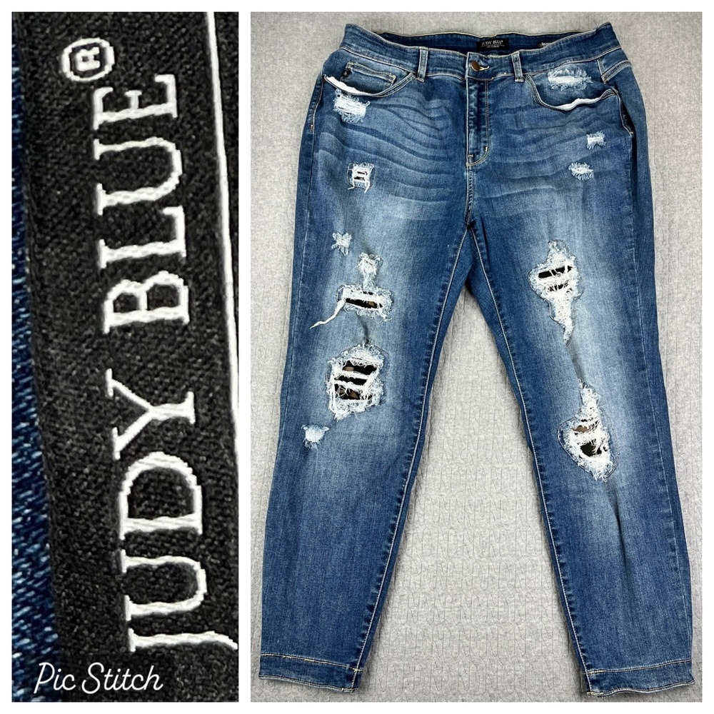 Judy Blue Skinny Cameo Jeans Women 18W 36X28 High Rise Blue‎ Distressed Ripped